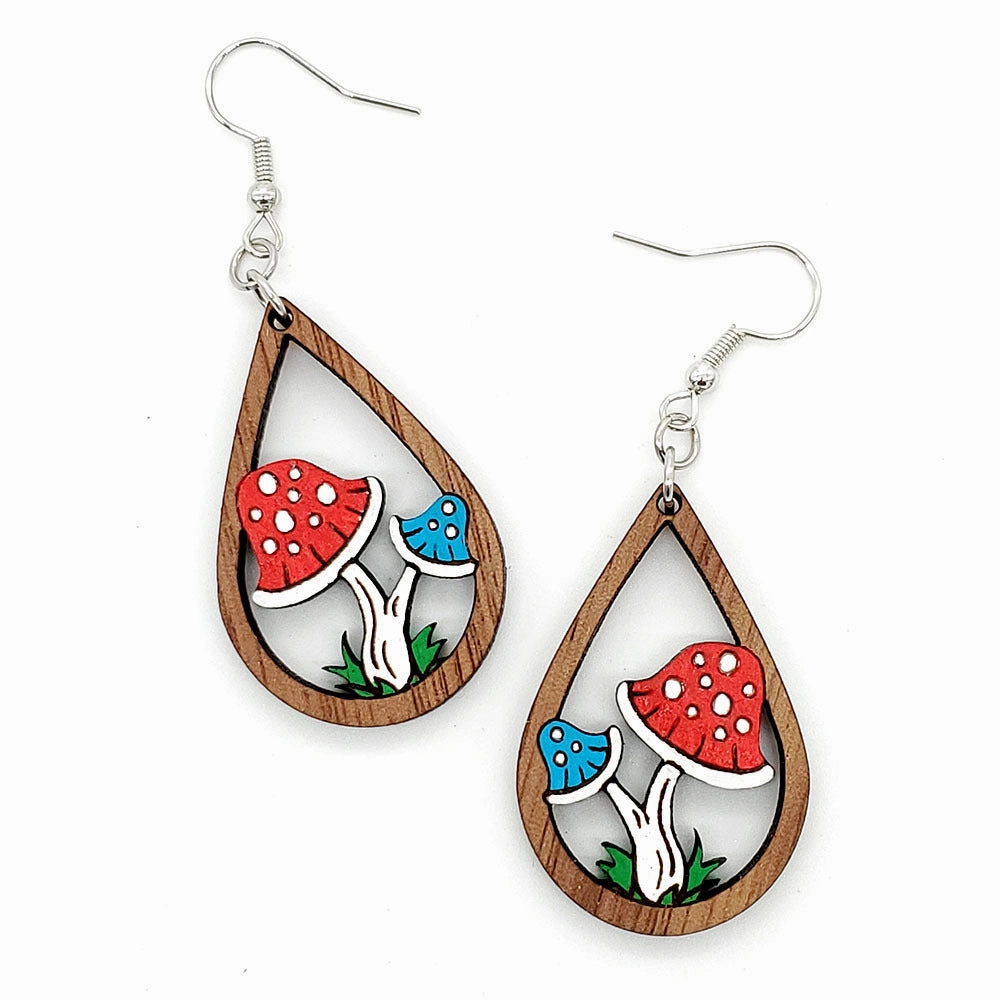 Wholesale Cute Waterdrop Mushroom Wood Earrings
