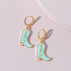 Wholesale Cute Western Cowgirl Enamel Boots Alloy Earrings