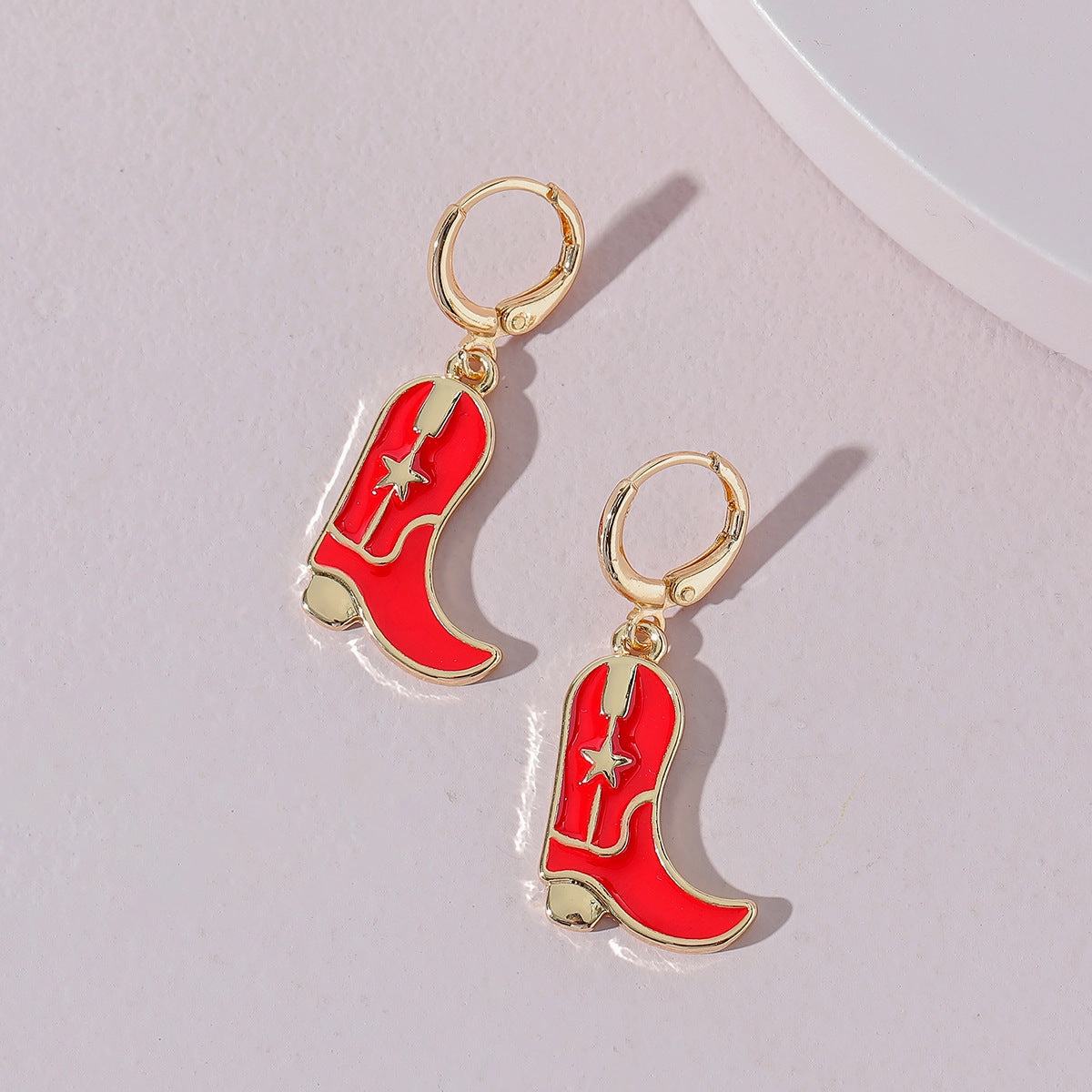 Wholesale Cute Western Cowgirl Enamel Boots Alloy Earrings