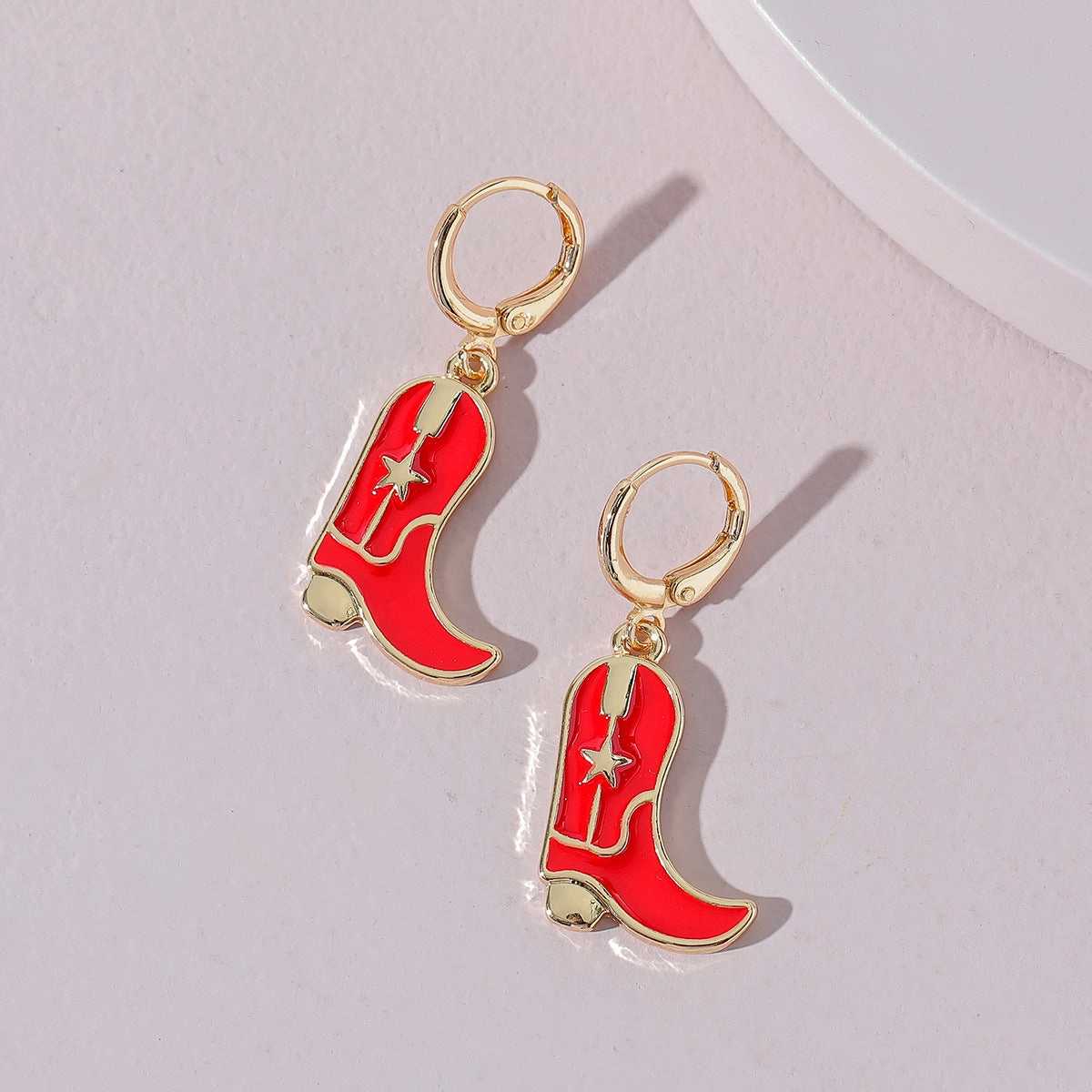 Wholesale Cute Western Cowgirl Enamel Boots Alloy Earrings