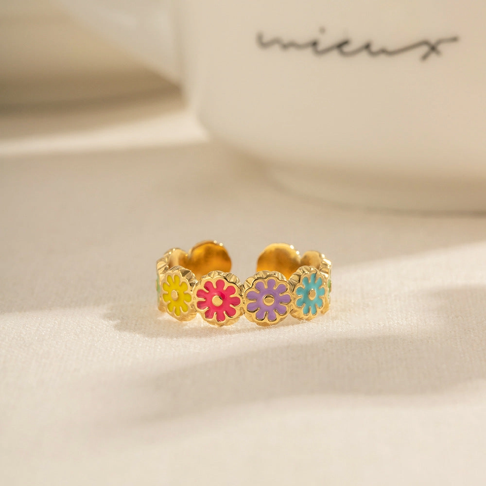 Wholesale Daisy Opening Adjustable Titanium Steel Plating Ring