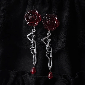 Wholesale Dark Blood Rose Skull Rose Ruby Alloy Earrings