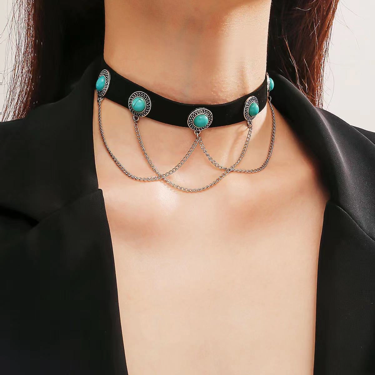 Wholesale Dark Gothic Black Leather Necklace Collarbone Chain