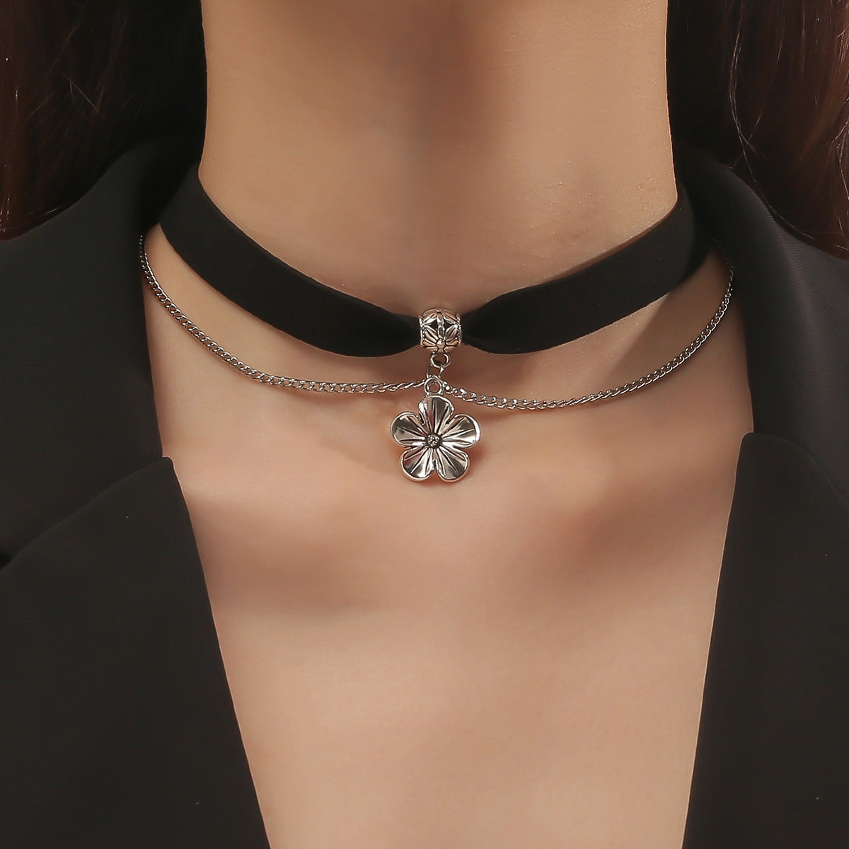 Wholesale Dark Gothic Black Leather Necklace Collarbone Chain