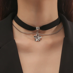 Wholesale Dark Gothic Black Leather Necklace Collarbone Chain