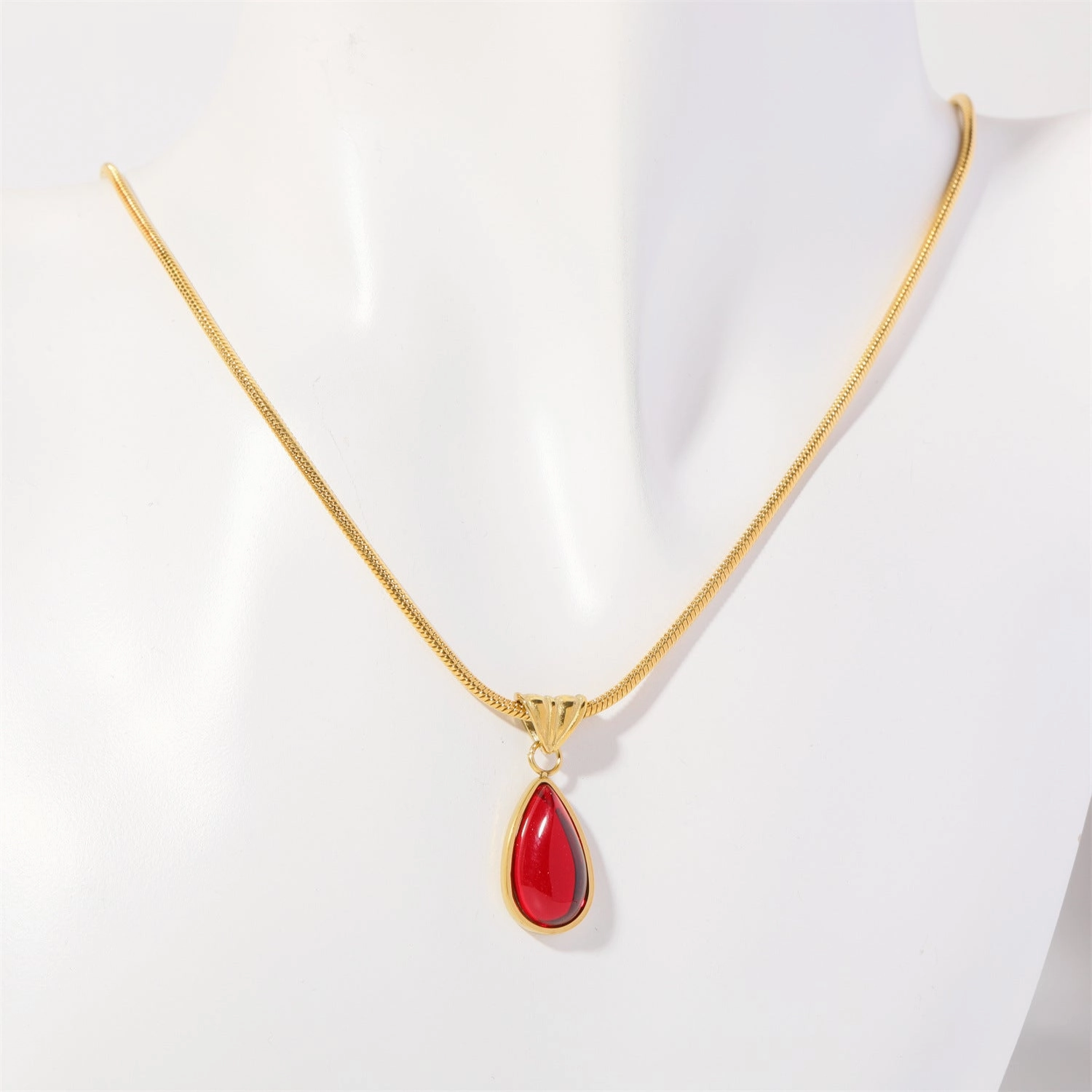 Wholesale December Birthday Stone Water Drop Titanium Steel Necklaces