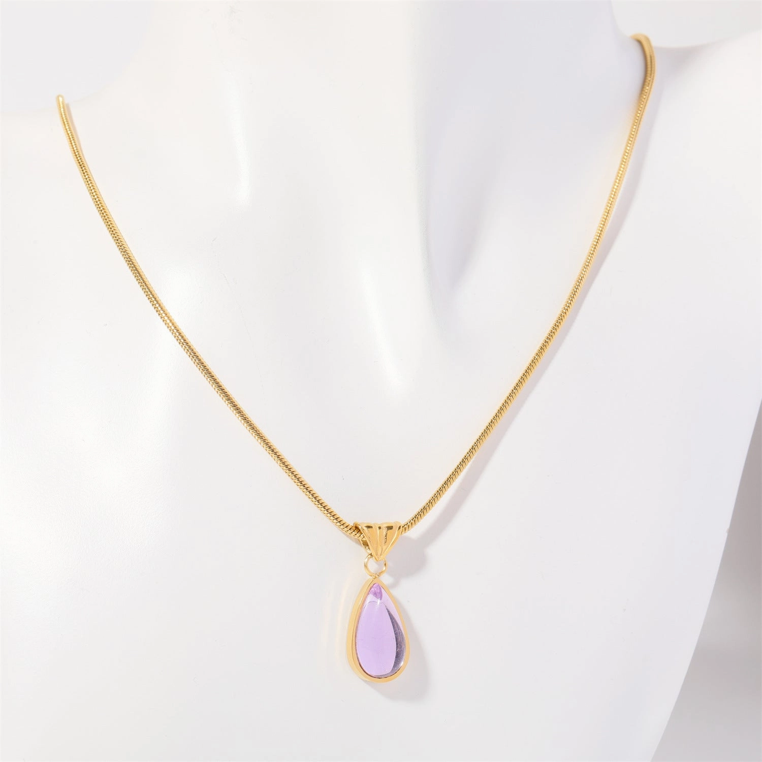 Wholesale December Birthday Stone Water Drop Titanium Steel Necklaces