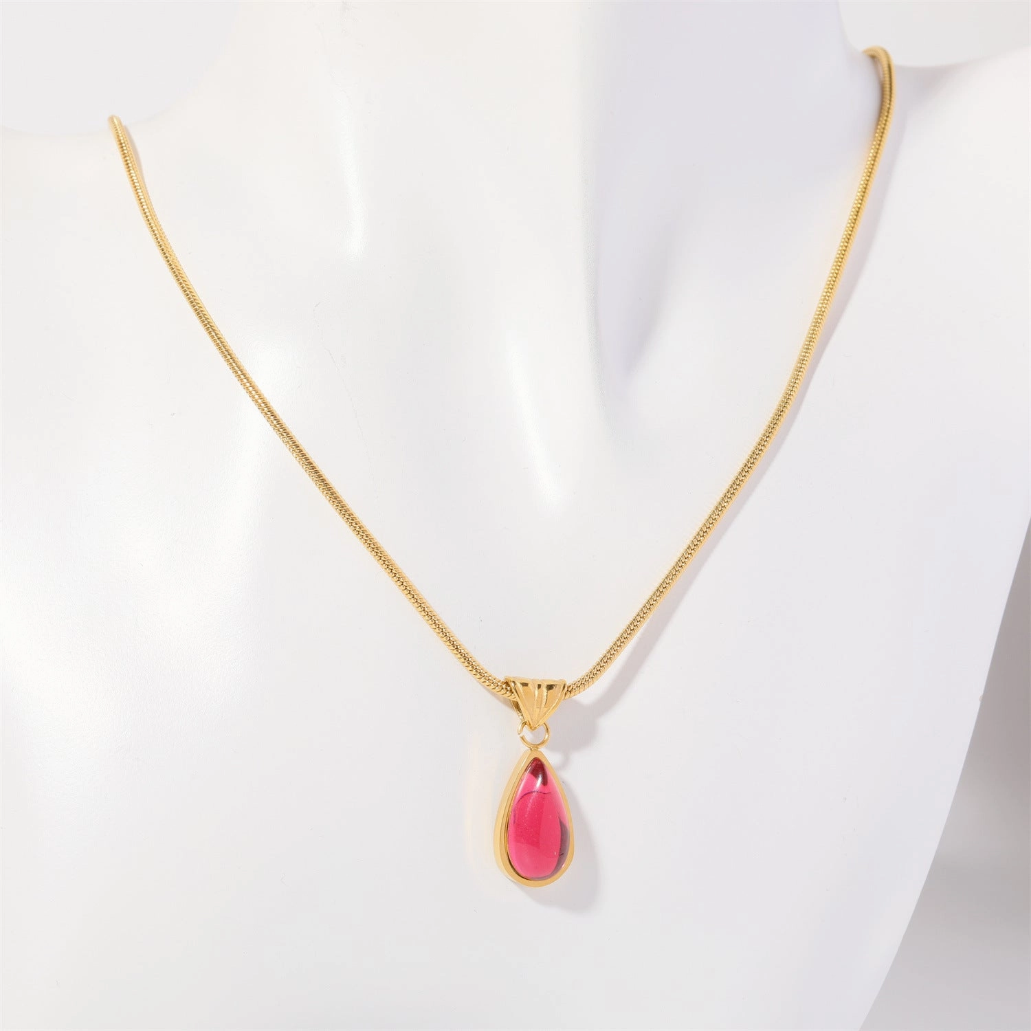 Wholesale December Birthday Stone Water Drop Titanium Steel Necklaces