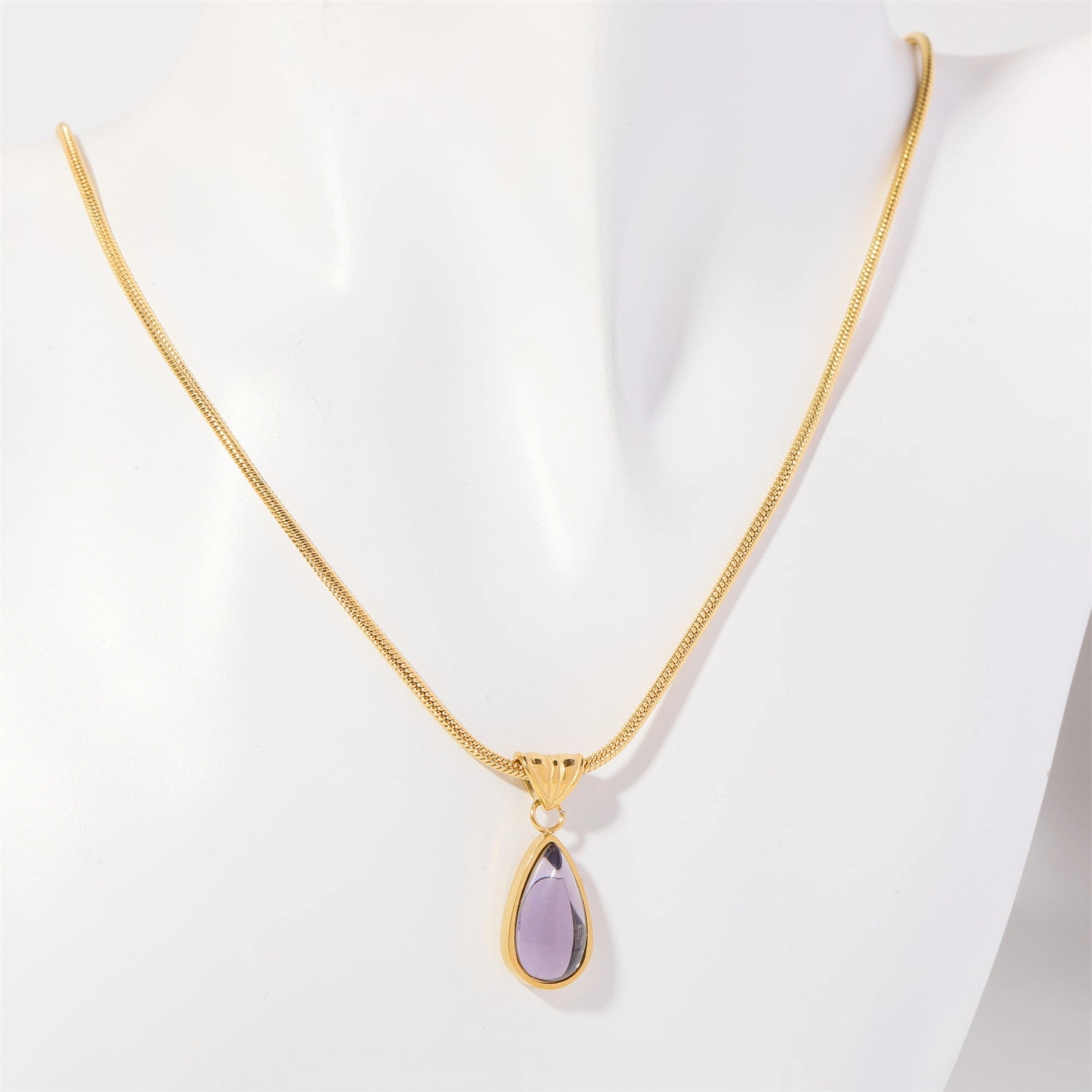 Wholesale December Birthday Stone Water Drop Titanium Steel Necklaces