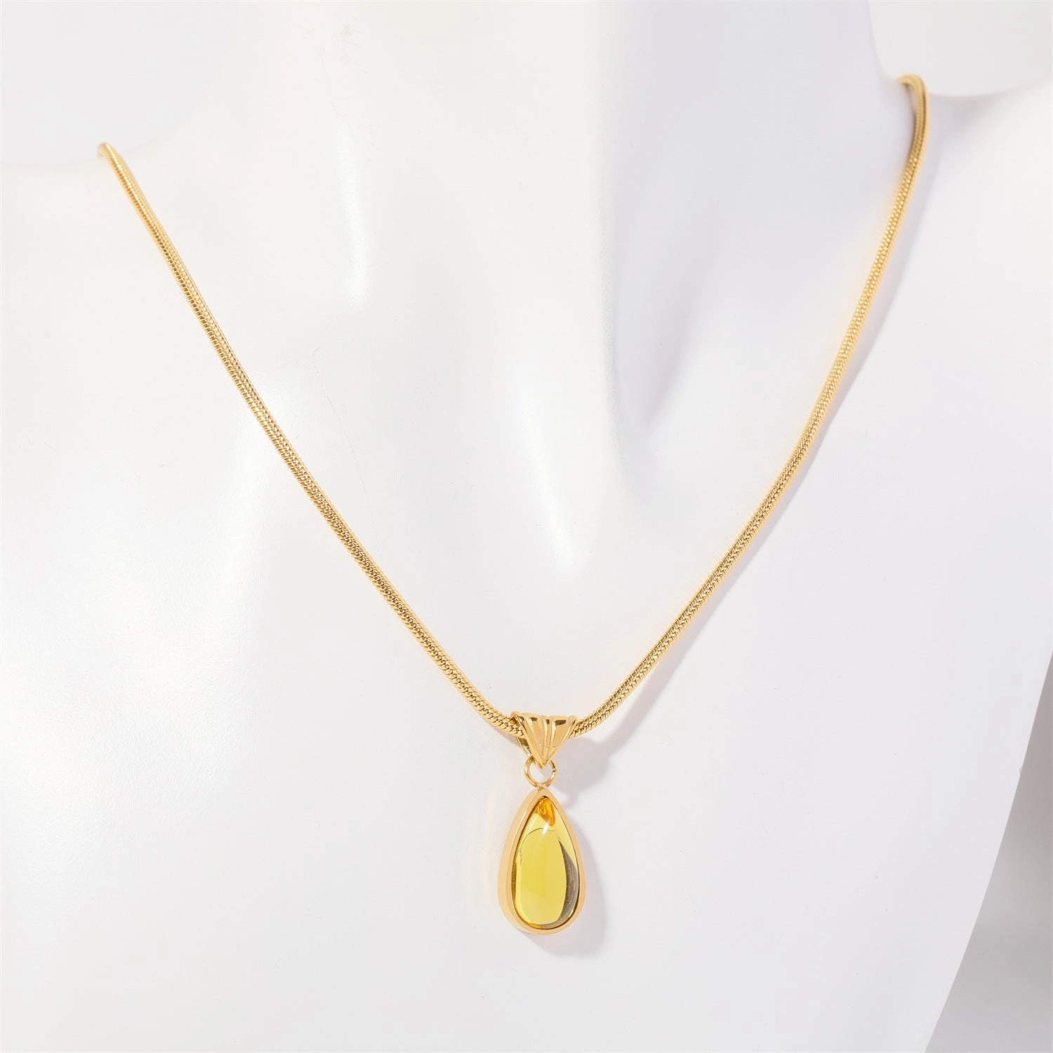 Wholesale December Birthday Stone Water Drop Titanium Steel Necklaces