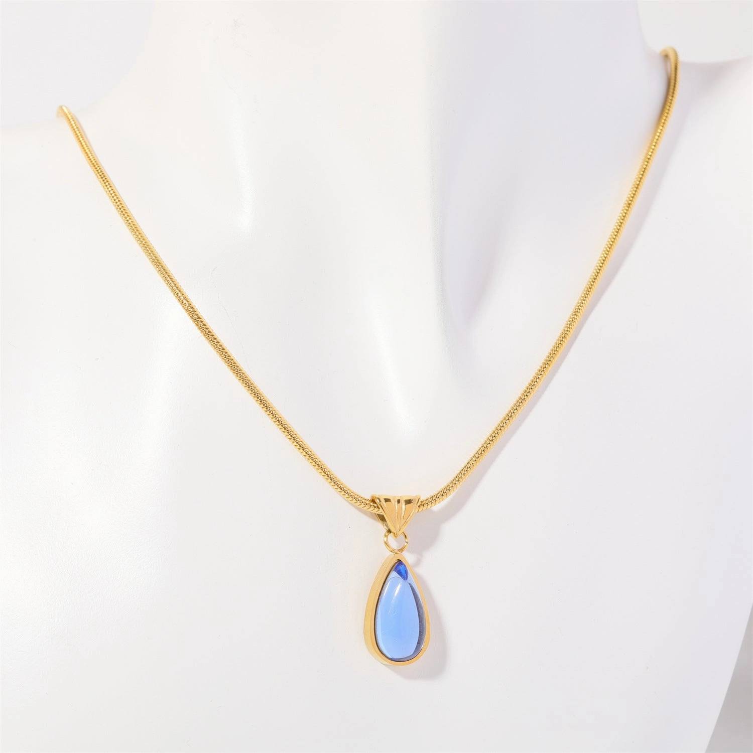 Wholesale December Birthday Stone Water Drop Titanium Steel Necklaces