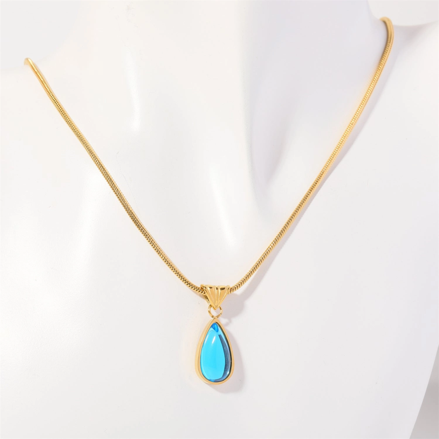 Wholesale December Birthday Stone Water Drop Titanium Steel Necklaces