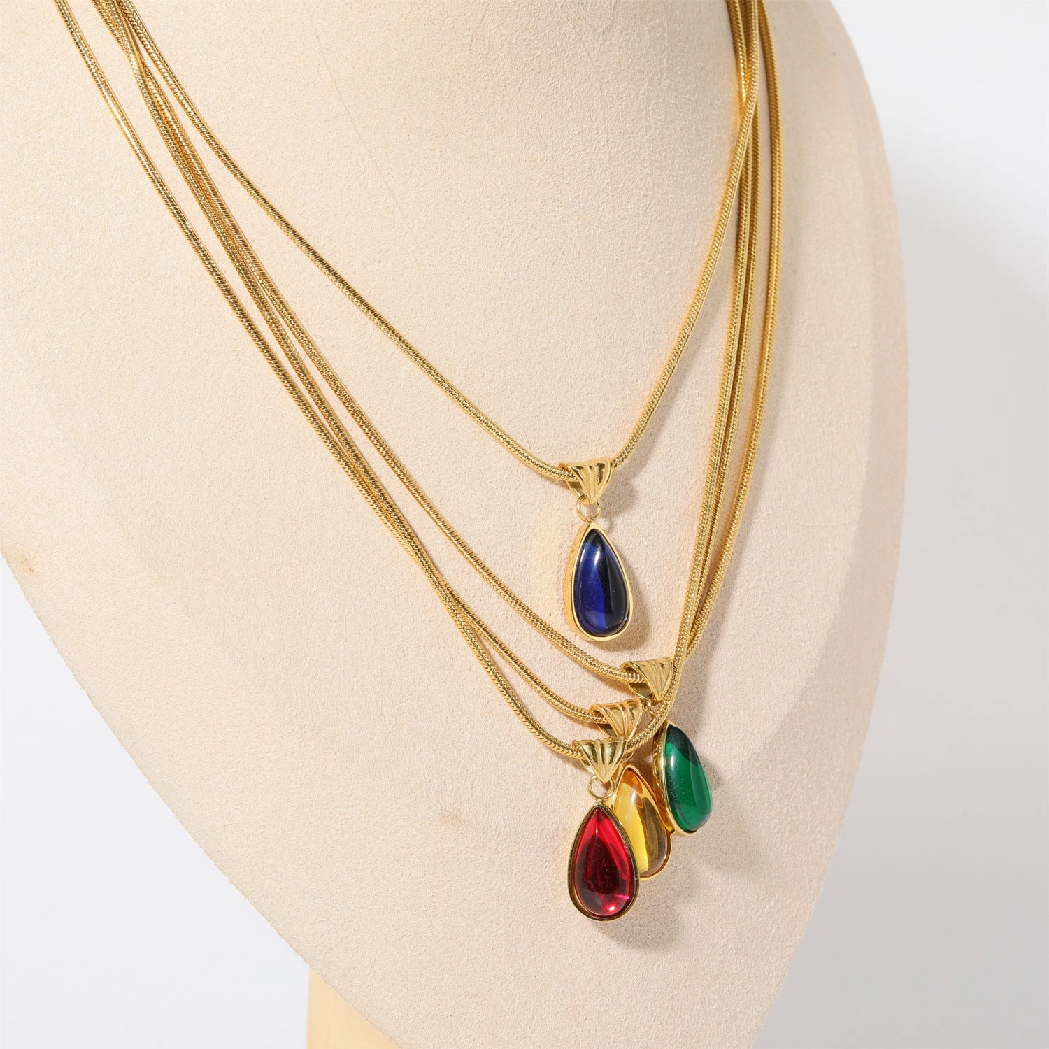 Wholesale December Birthday Stone Water Drop Titanium Steel Necklaces