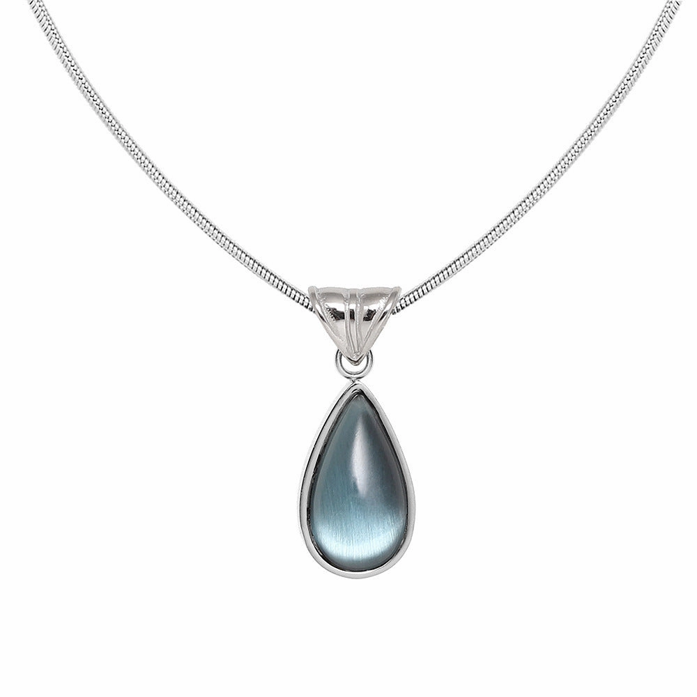 Wholesale December Birthday Stone Water Drop Titanium Steel Necklaces