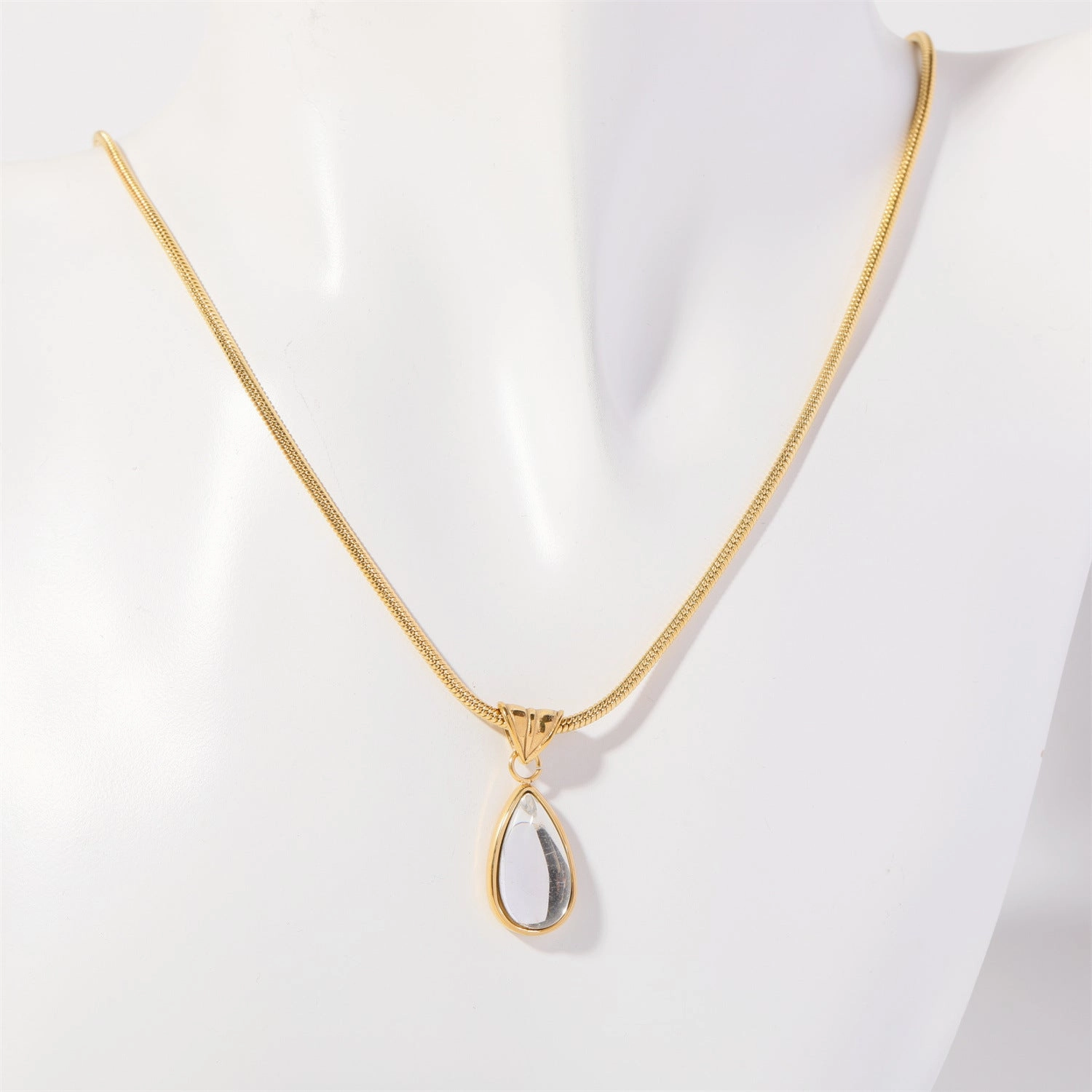 Wholesale December Birthday Stone Water Drop Titanium Steel Necklaces