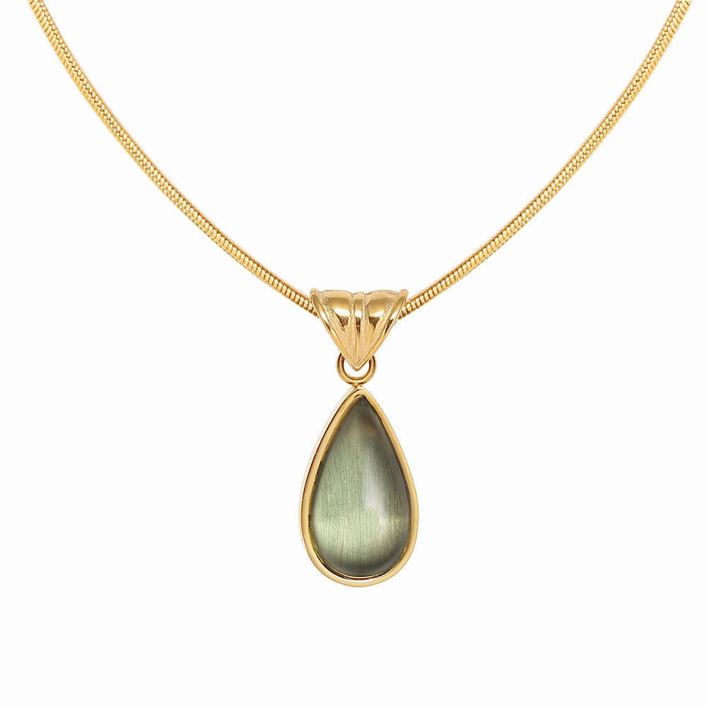 Wholesale December Birthday Stone Water Drop Titanium Steel Necklaces