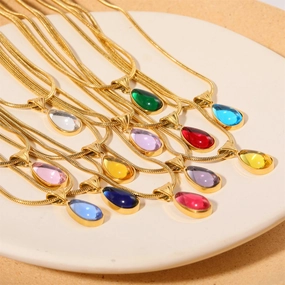 Wholesale December Birthday Stone Water Drop Titanium Steel Necklaces