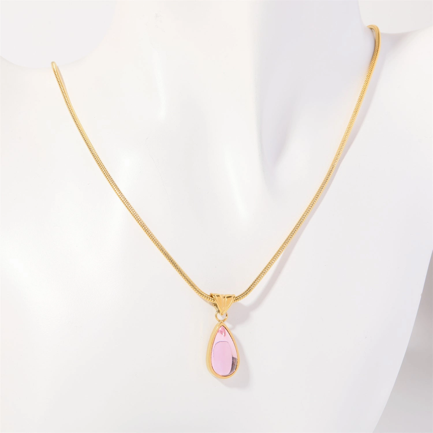 Wholesale December Birthday Stone Water Drop Titanium Steel Necklaces