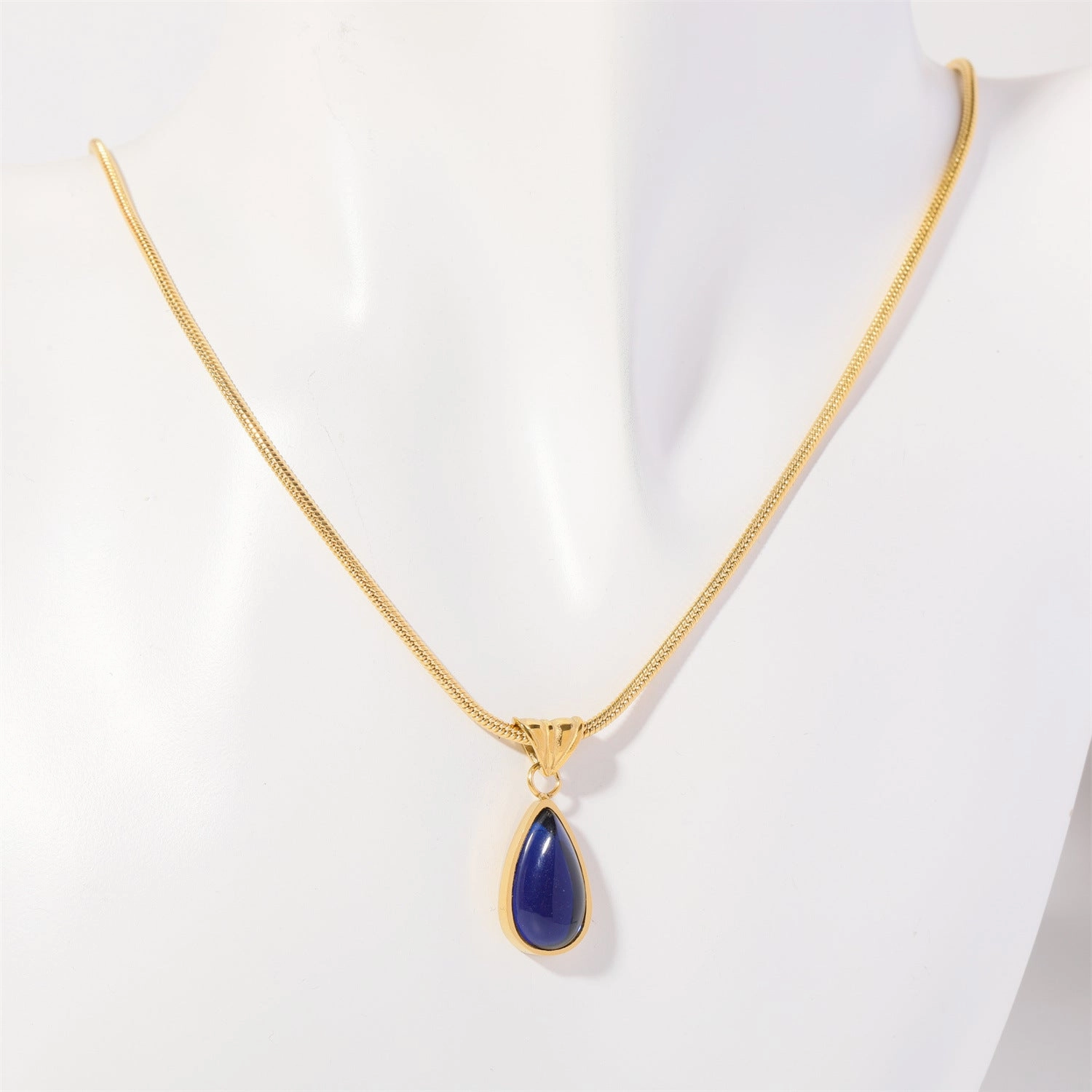 Wholesale December Birthday Stone Water Drop Titanium Steel Necklaces