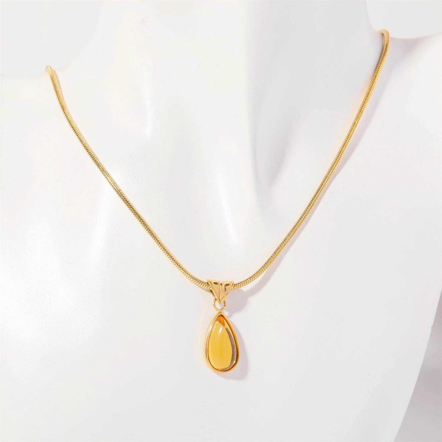 Wholesale December Birthday Stone Water Drop Titanium Steel Necklaces