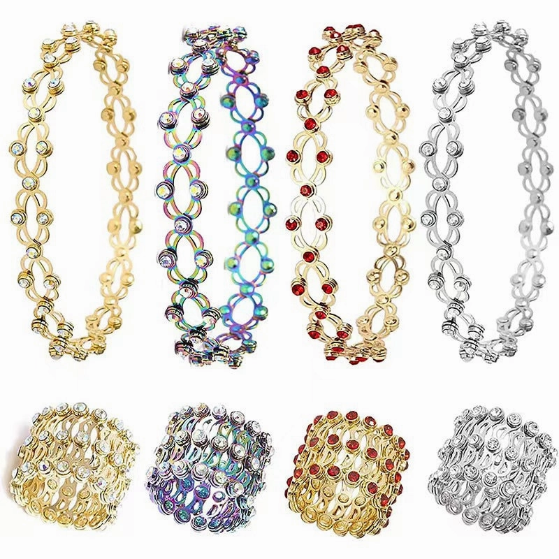 Wholesale Deformable Diamond Inlaid Metal Bracelet With Rings