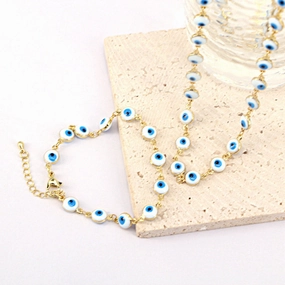 Wholesale Demon Eye Oil Drip Enamel Geometric Bracelet Necklace Set