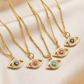 Wholesale Demon Eye Pendant Stainless Steel Drop Oil Necklace