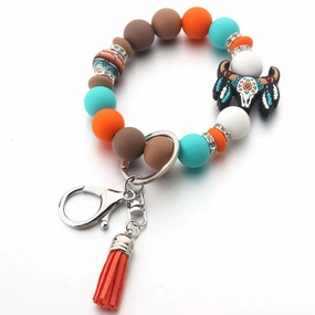 Wholesale Denim Silicone Wrist Keychain Accessories Beaded Pendant  Keychain