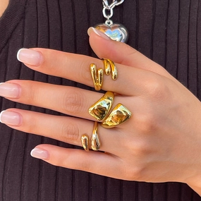 Wholesale Design Metal Polished Open Ring Geometric Water Drop Ring