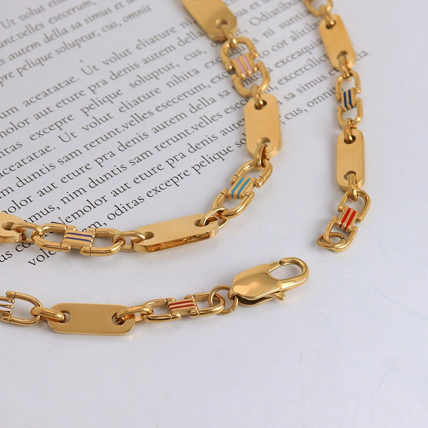 Wholesale Design Sense Splicing Exaggerated Epoxy Chain Necklace Titanium Steel 18K Necklace