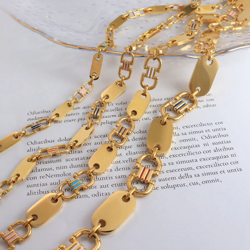 Wholesale Design Sense Splicing Exaggerated Epoxy Chain Necklace Titanium Steel 18K Necklace