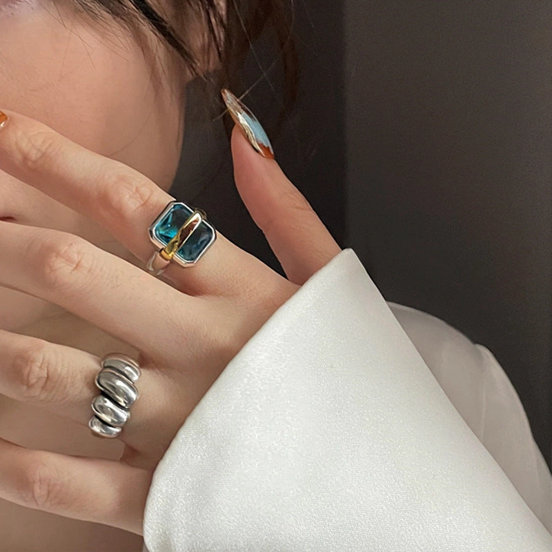 Wholesale design sense square sapphire vintage copper ring