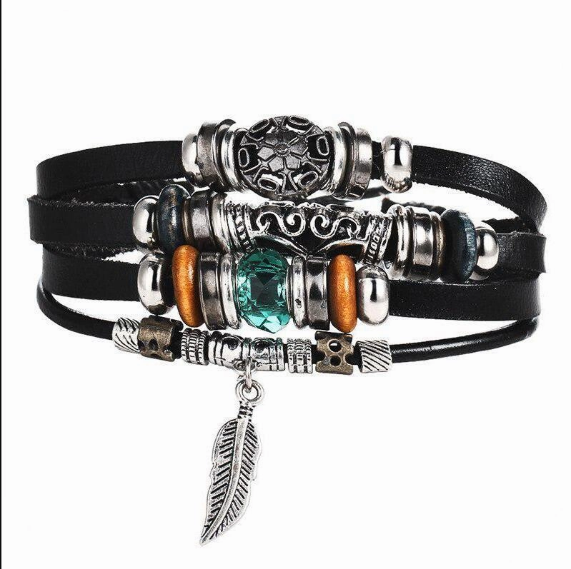 Wholesale Devil Eye Beaded Multilayer Leather Bracelet