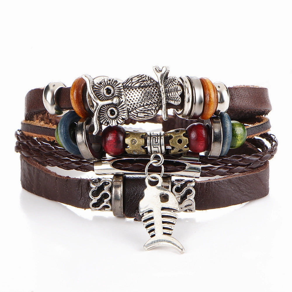 Wholesale Devil Eye Beaded Multilayer Leather Bracelet