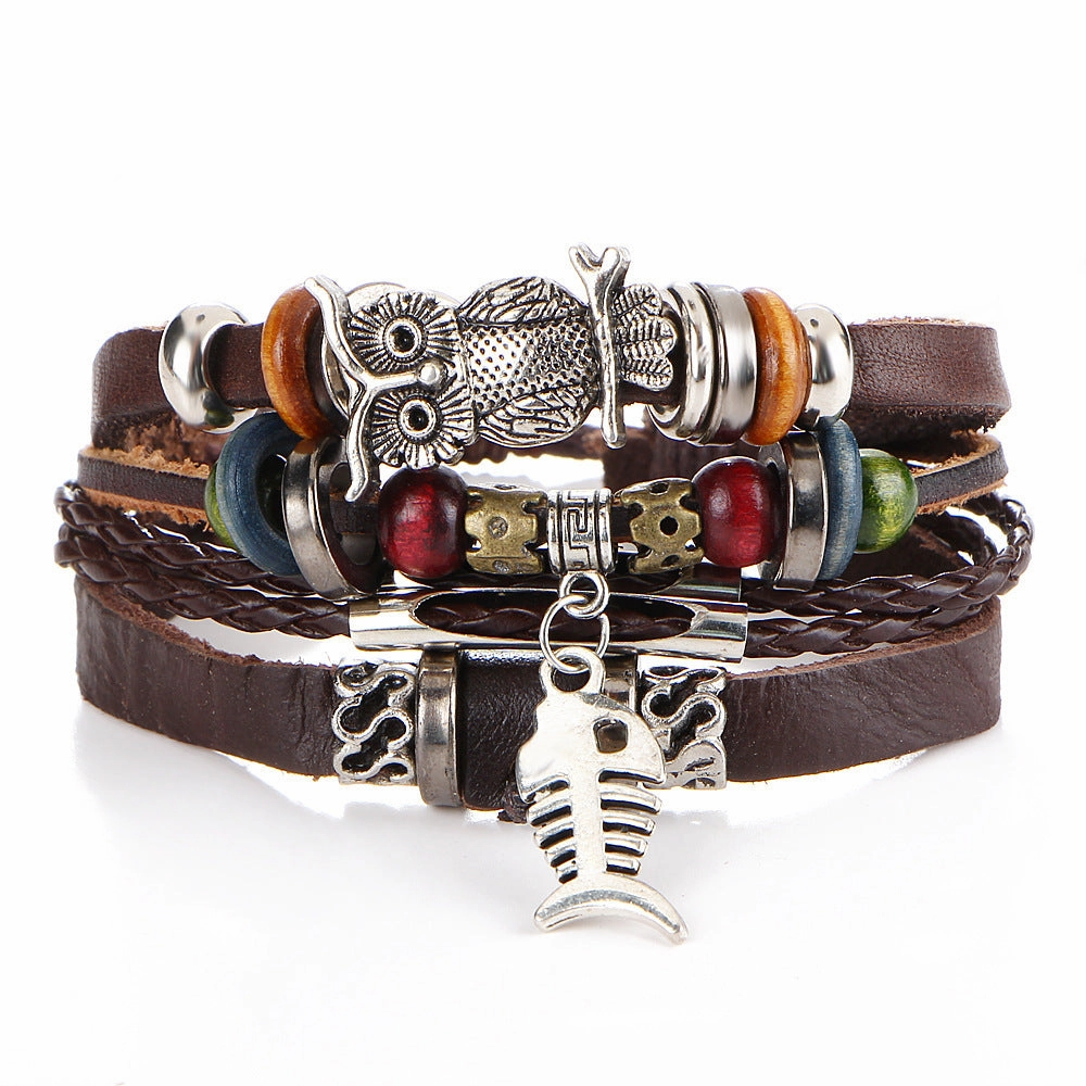 Wholesale Devil Eye Beaded Multilayer Leather Bracelet
