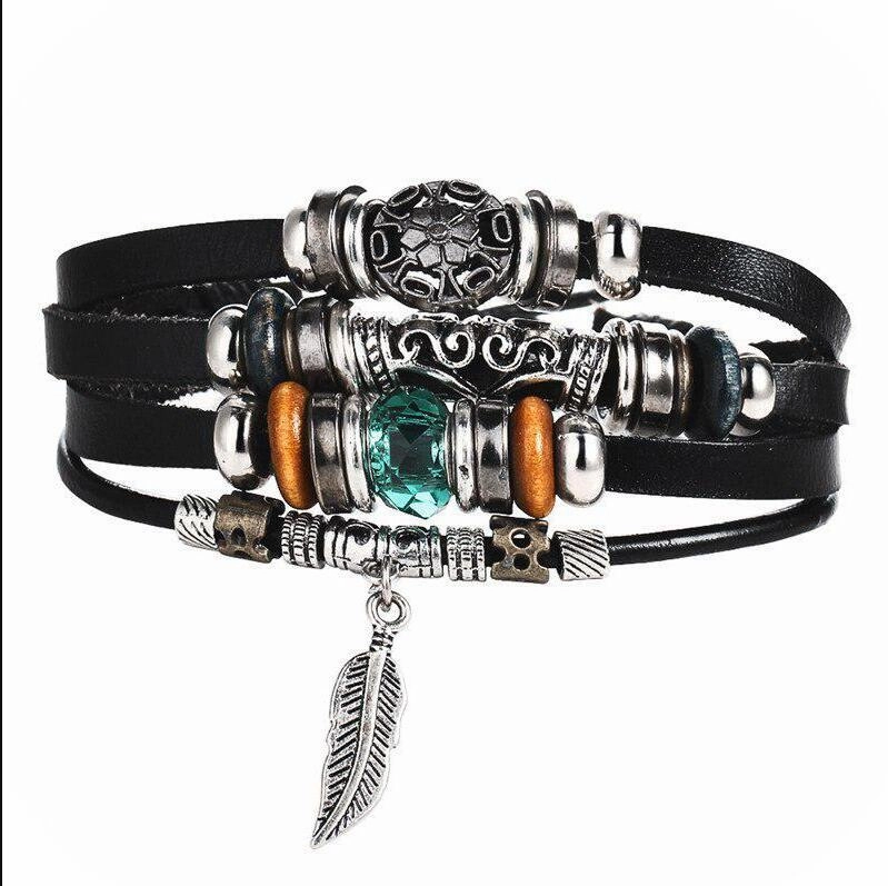 Wholesale Devil Eye Beaded Multilayer Leather Bracelet