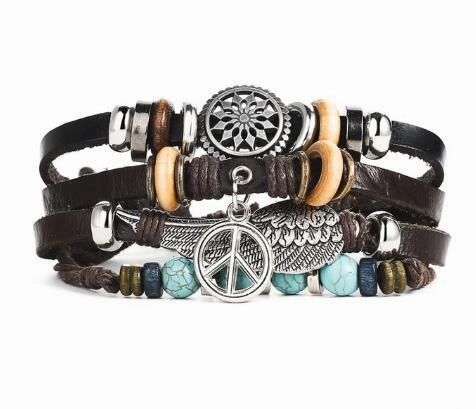 Wholesale Devil Eye Beaded Multilayer Leather Bracelet