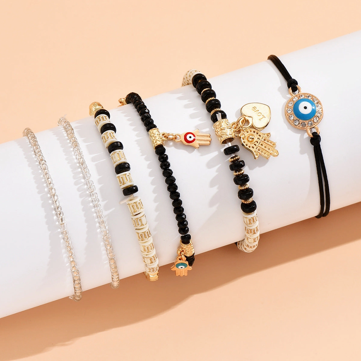 Wholesale Devil Eye Bohemian Beaded Alloy Bracelet Set of 6
