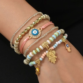 Wholesale Devil Eye Bohemian Beaded Alloy Bracelet Set of 6