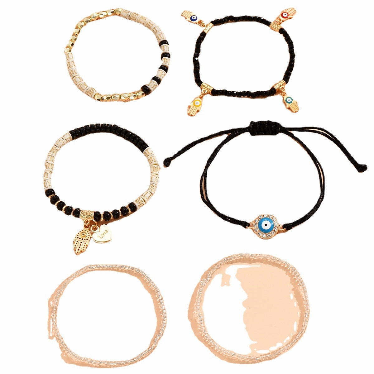 Wholesale Devil Eye Bohemian Beaded Alloy Bracelet Set of 6