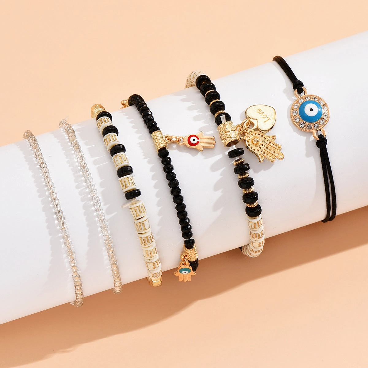 Wholesale Devil Eye Bohemian Beaded Alloy Bracelet Set of 6