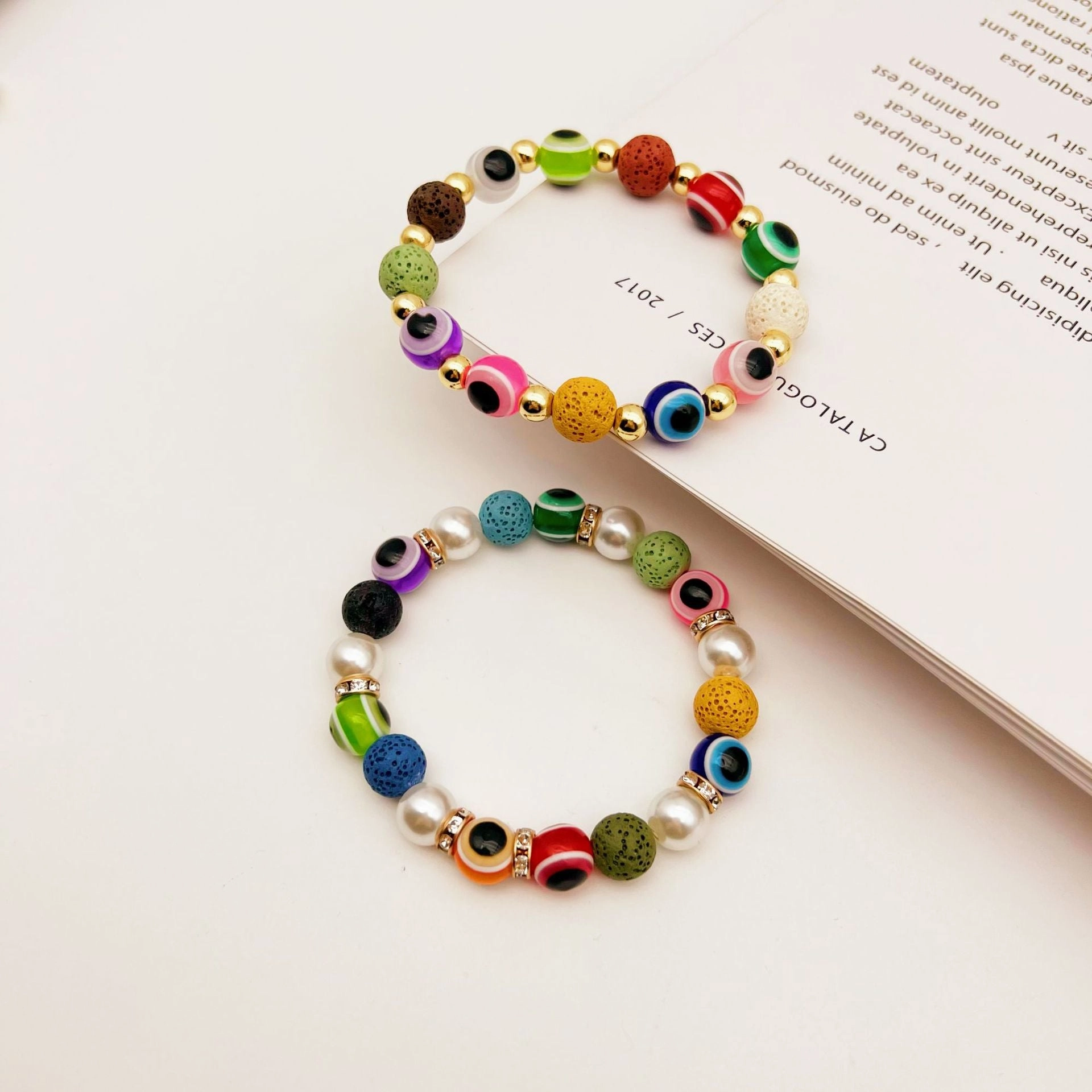Wholesale Devil Eye Colorful Volcanic Stone Bracelets