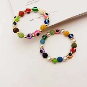 Wholesale Devil Eye Colorful Volcanic Stone Bracelets