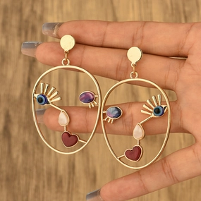 Wholesale Devil Eye Heart Face Alloy Earrings