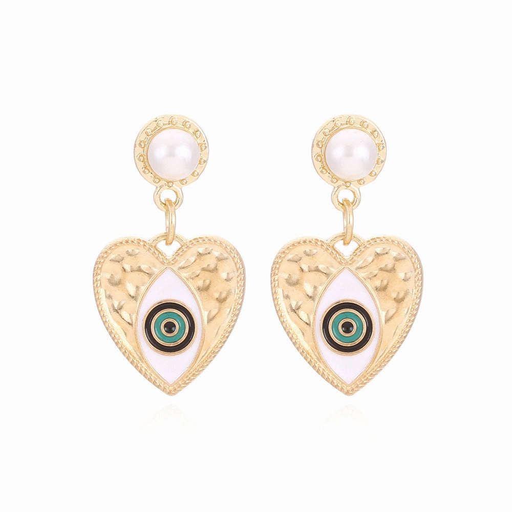 Wholesale Devil Eye Heart Shape Vintage Alloy Earrings