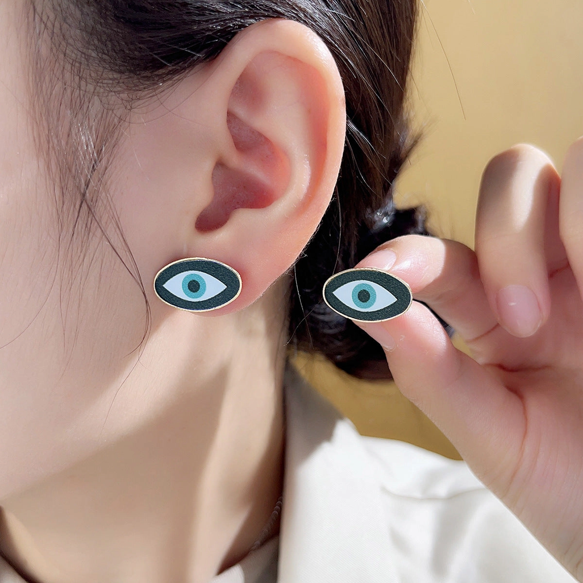 Wholesale Devil Eye Oval Stud Earrings Leather PU Earrings