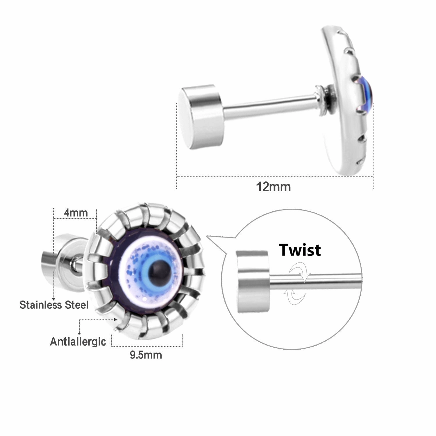 Wholesale Devil Eye Stainless Steel Ear Studs Earrings