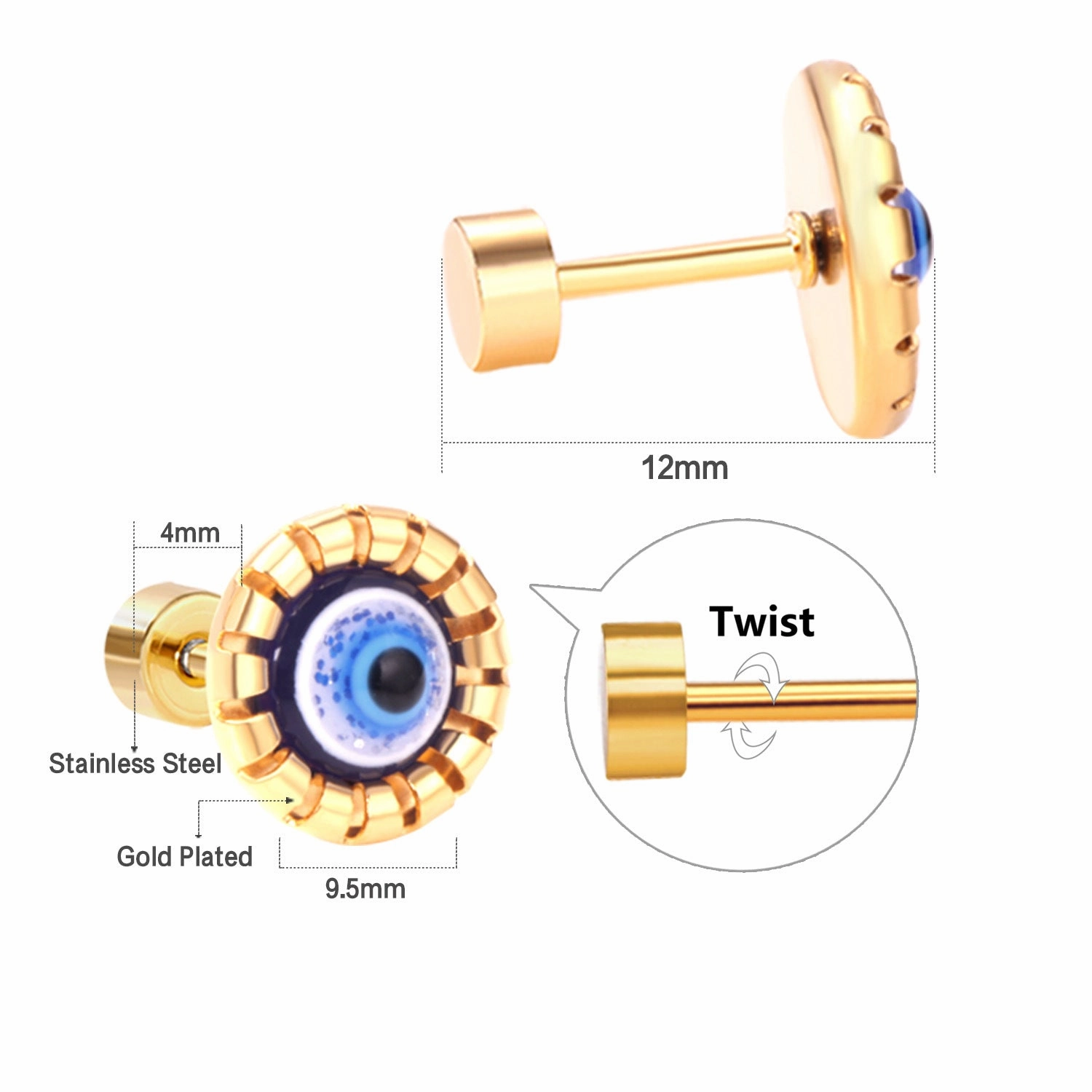 Wholesale Devil Eye Stainless Steel Ear Studs Earrings