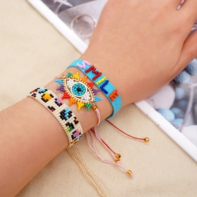 Wholesale Devil Eyes Rainbow Leopard Glass Bracelet