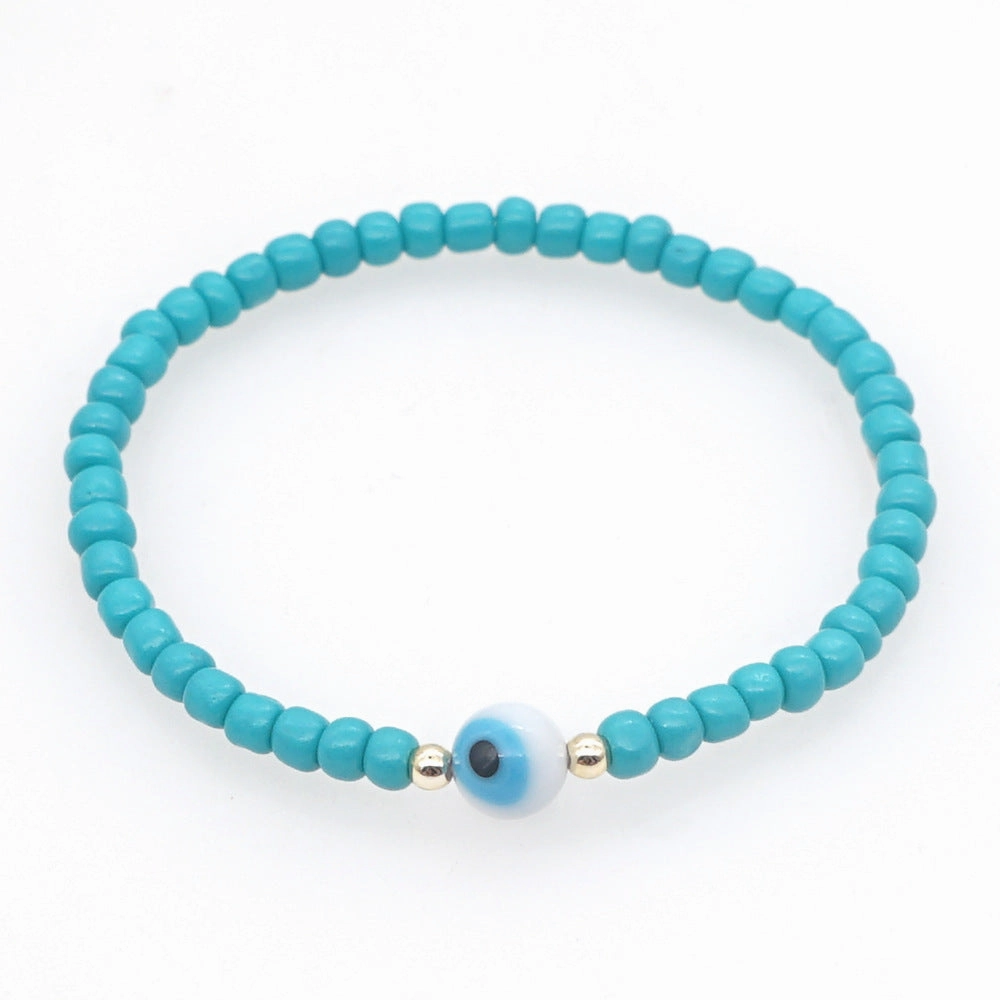 Wholesale Devil Eyes White Glass Rice Beads Bracelet